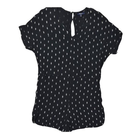 Madewell Pants - Madewell Black Geometric V Neck Viscose Jumpsuit Short M Short Sleeve Belted